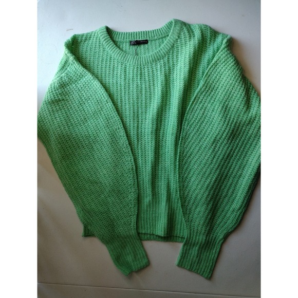 Zara Woman Green Knit Crewneck Sweater Long Sleeve Relaxed Fit Casual XL - Picture 1 of 5